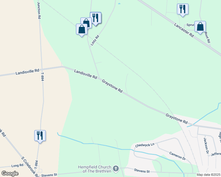 map of restaurants, bars, coffee shops, grocery stores, and more near 1064 Graystone Rd in Manheim