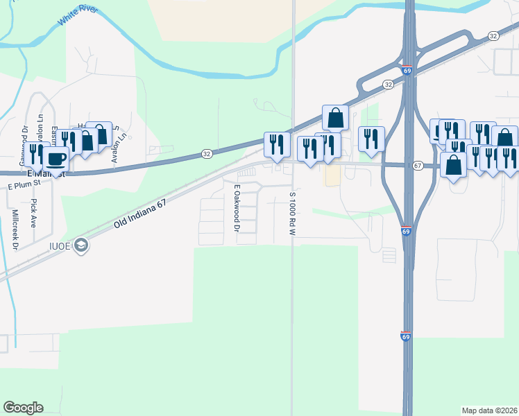 map of restaurants, bars, coffee shops, grocery stores, and more near 757 North 500 East in Anderson