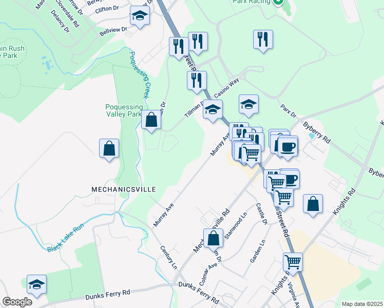 map of restaurants, bars, coffee shops, grocery stores, and more near 2864 Murray Avenue in Bucks County