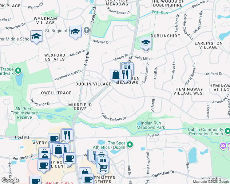 map of restaurants, bars, coffee shops, grocery stores, and more near 6053 Tara Hill Drive in Dublin