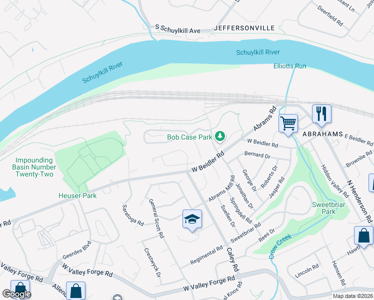 map of restaurants, bars, coffee shops, grocery stores, and more near 510 Susan Drive in King of Prussia