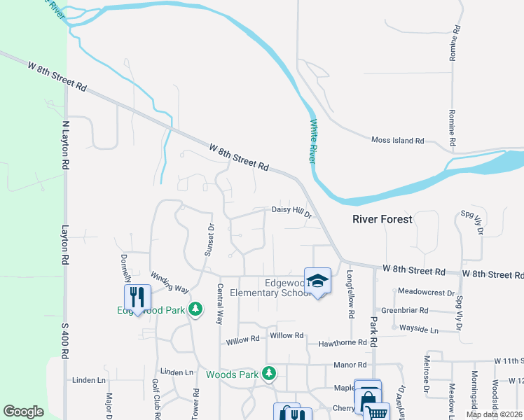 map of restaurants, bars, coffee shops, grocery stores, and more near 407 Ironwood Lane in Anderson
