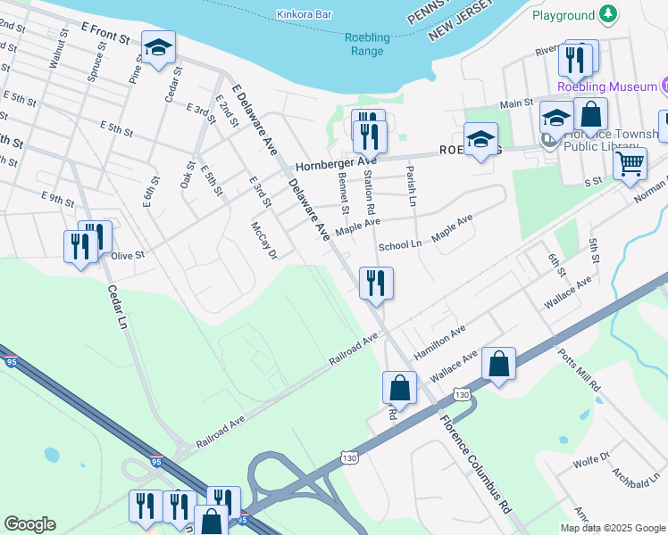 map of restaurants, bars, coffee shops, grocery stores, and more near 930 Maple Avenue in Florence
