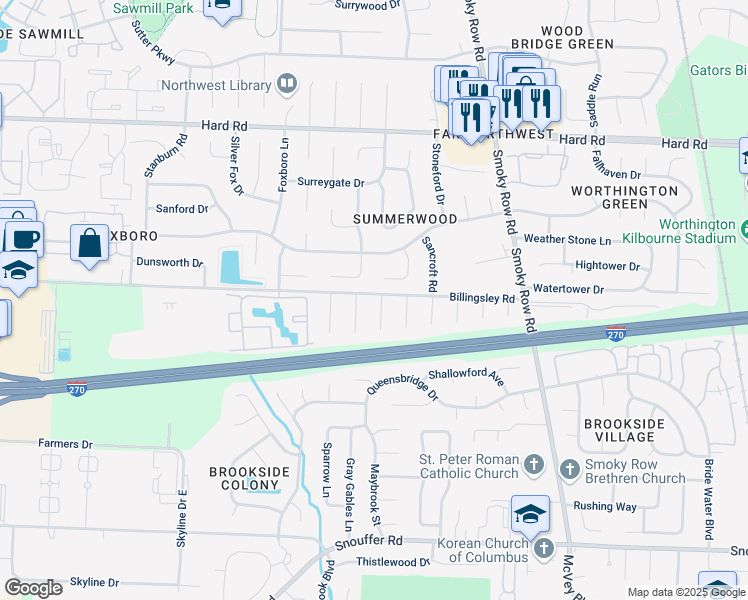 map of restaurants, bars, coffee shops, grocery stores, and more near 7594 Bingham Court in Columbus