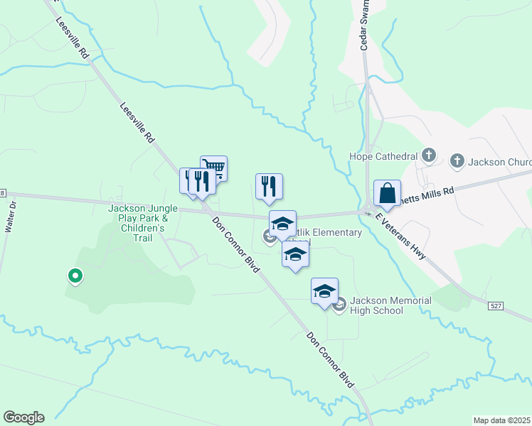 map of restaurants, bars, coffee shops, grocery stores, and more near 80 West Veterans Highway in Jackson Township