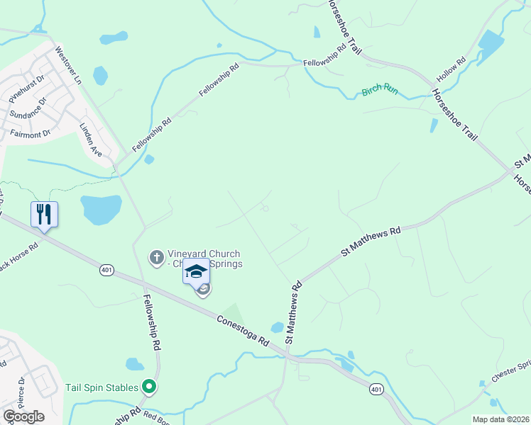 map of restaurants, bars, coffee shops, grocery stores, and more near 2 Fox Run Road in Chester Springs