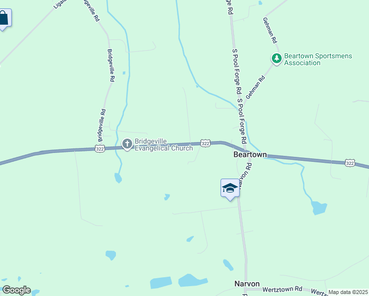 map of restaurants, bars, coffee shops, grocery stores, and more near 6123 Division Highway in Narvon