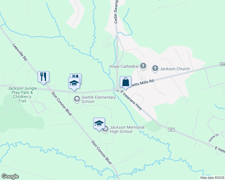 map of restaurants, bars, coffee shops, grocery stores, and more near 8527 West Veterans Highway in Jackson