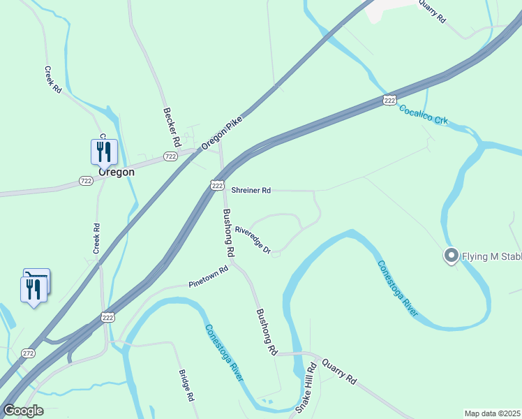map of restaurants, bars, coffee shops, grocery stores, and more near 121 Skymeadow Lane in Lancaster County