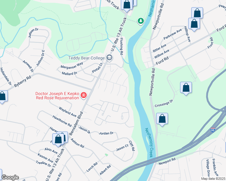 map of restaurants, bars, coffee shops, grocery stores, and more near 5109 Leeward Road in Bensalem