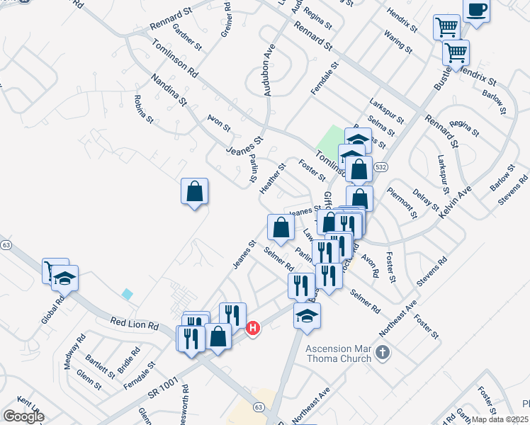 map of restaurants, bars, coffee shops, grocery stores, and more near 522 Parlin Street in Philadelphia