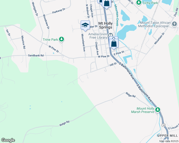 map of restaurants, bars, coffee shops, grocery stores, and more near 28 Holly Street in Mount Holly Springs