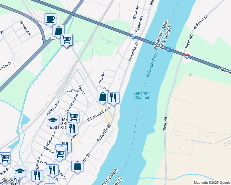 map of restaurants, bars, coffee shops, grocery stores, and more near 6307 Radcliffe Street in Bristol