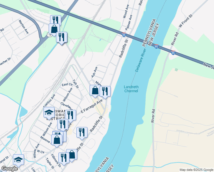 map of restaurants, bars, coffee shops, grocery stores, and more near 6307 Radcliffe Street in Bristol