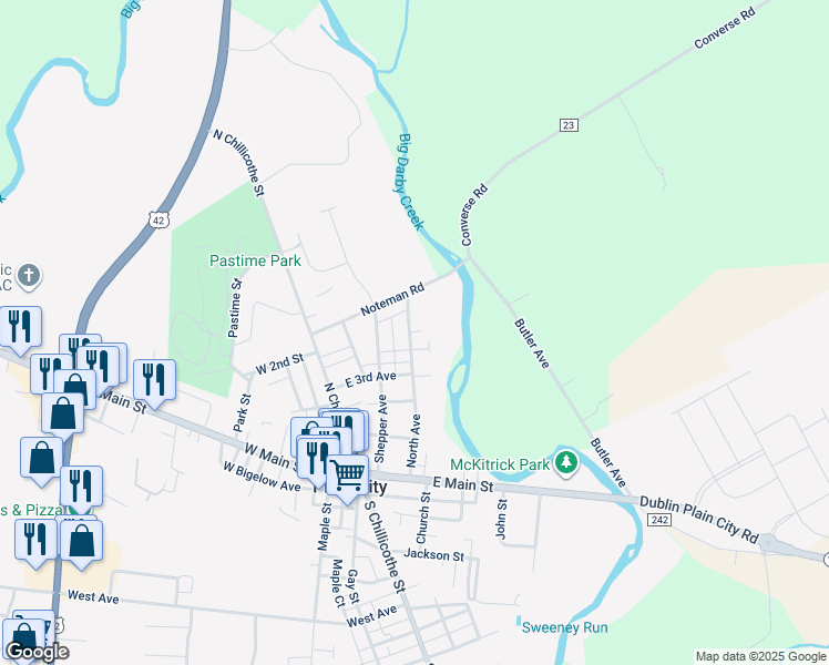 map of restaurants, bars, coffee shops, grocery stores, and more near 284 North Avenue in Plain City