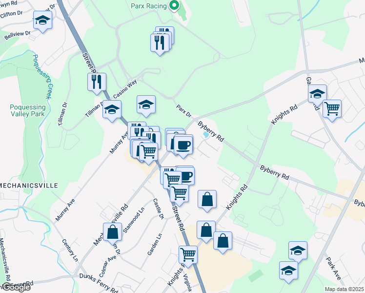 map of restaurants, bars, coffee shops, grocery stores, and more near 3055 Mechanicsville Road in Bensalem