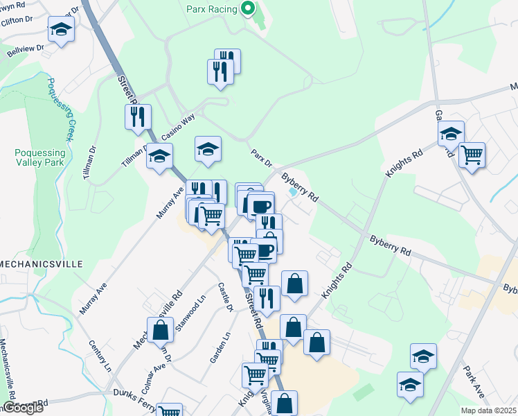 map of restaurants, bars, coffee shops, grocery stores, and more near 2737 Street Road in Bensalem