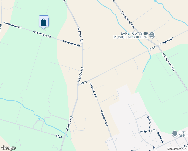 map of restaurants, bars, coffee shops, grocery stores, and more near 223 West Huyard Road in New Holland