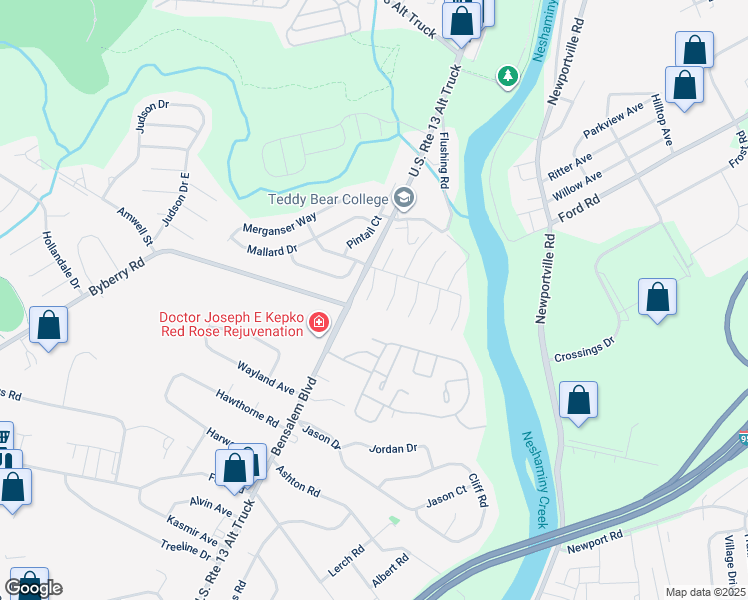 map of restaurants, bars, coffee shops, grocery stores, and more near 5107 Inlet Drive in Bensalem