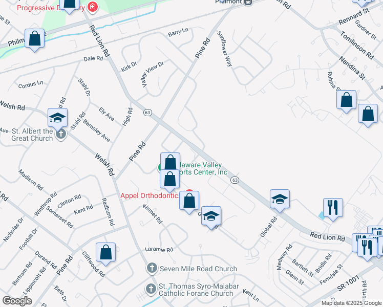 map of restaurants, bars, coffee shops, grocery stores, and more near 9999 Gantry Rd in Philadelphia