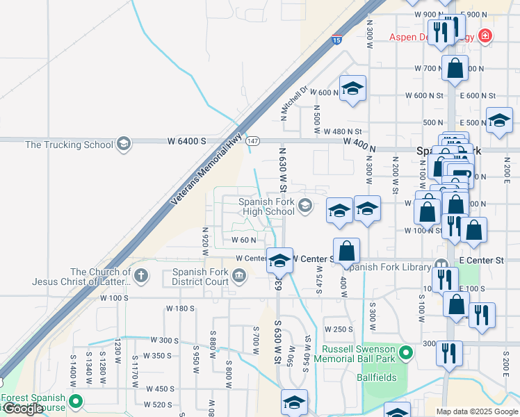 map of restaurants, bars, coffee shops, grocery stores, and more near 164 North 700 West in Spanish Fork