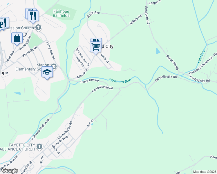 map of restaurants, bars, coffee shops, grocery stores, and more near 7 Perry Ave in Fayette City