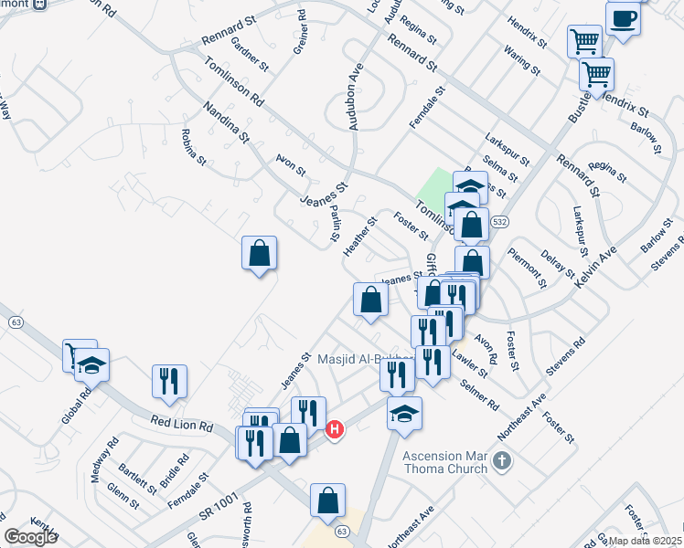 map of restaurants, bars, coffee shops, grocery stores, and more near 512 Parlin Street in Philadelphia