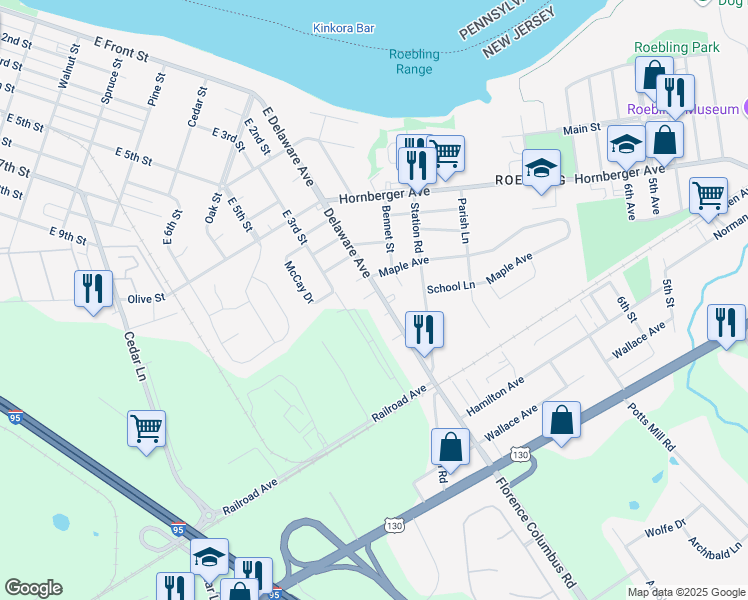 map of restaurants, bars, coffee shops, grocery stores, and more near 292 Delaware Avenue in Florence