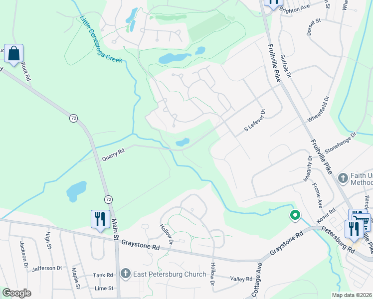 map of restaurants, bars, coffee shops, grocery stores, and more near 827 Bent Creek Drive in Lititz