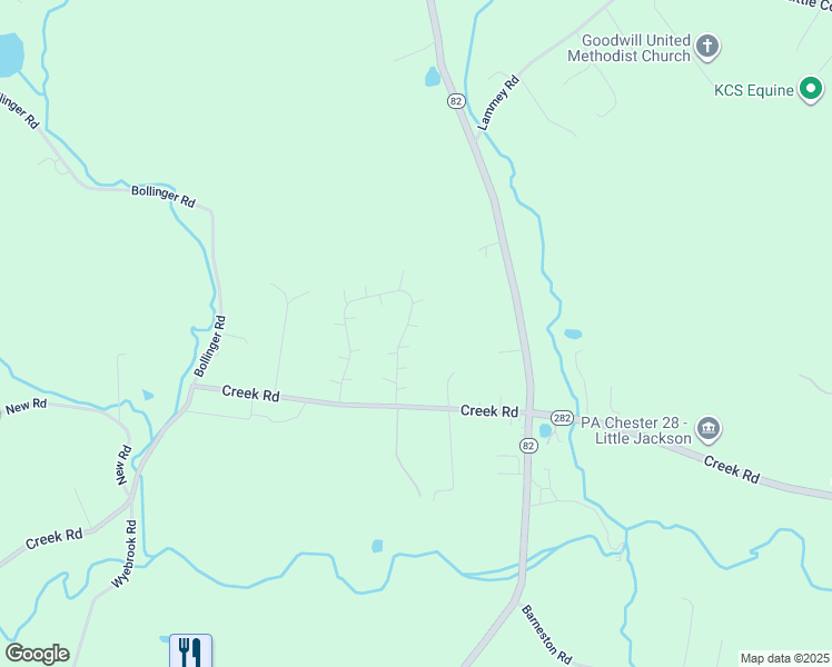 map of restaurants, bars, coffee shops, grocery stores, and more near 218 Huntsfield Drive in Elverson