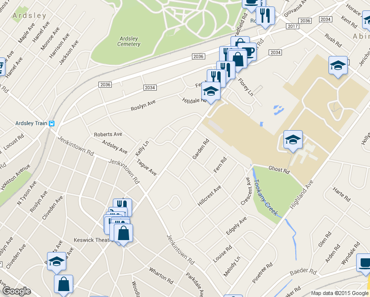 map of restaurants, bars, coffee shops, grocery stores, and more near 707 North Easton Road in Glenside