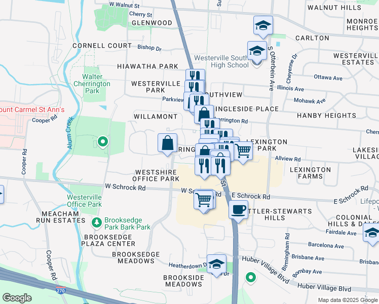 map of restaurants, bars, coffee shops, grocery stores, and more near 472 Knights Way in Westerville