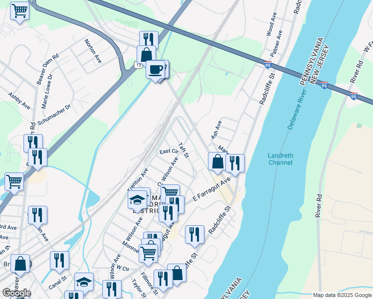 map of restaurants, bars, coffee shops, grocery stores, and more near 287 Taft Street in Bristol