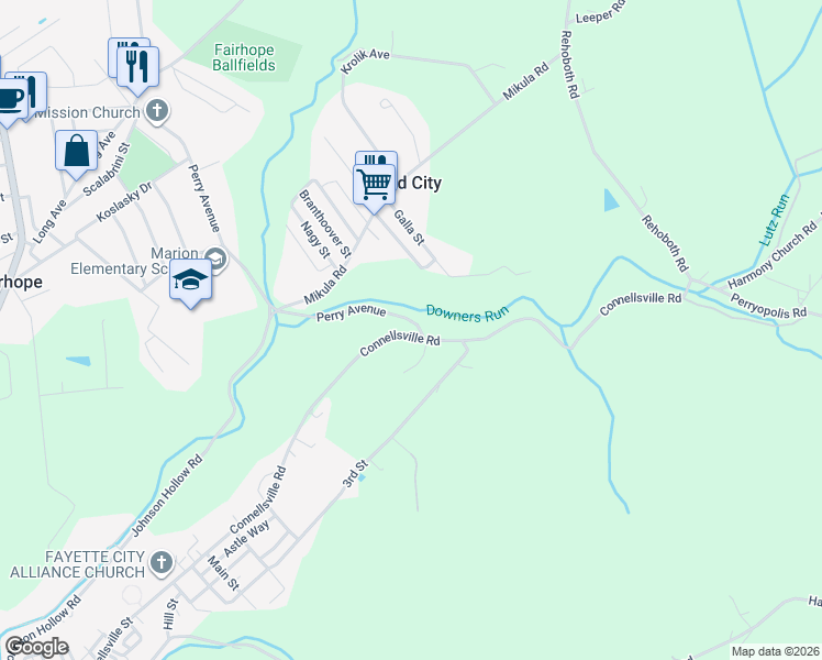 map of restaurants, bars, coffee shops, grocery stores, and more near 3-7 Perry Ave in Fayette City