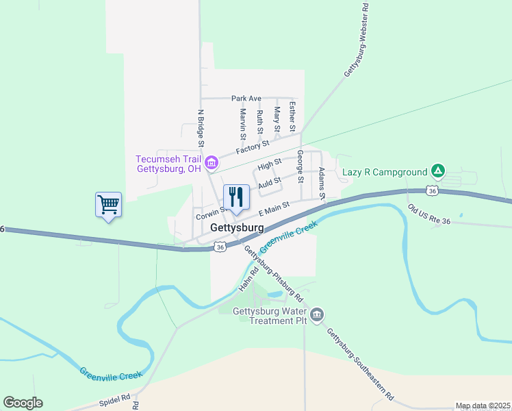 map of restaurants, bars, coffee shops, grocery stores, and more near in Gettysburg