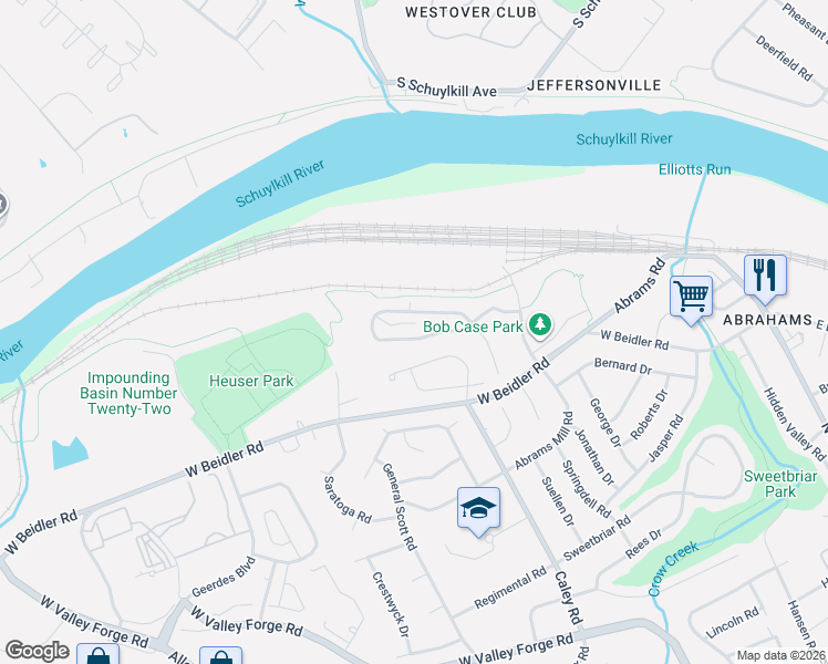 map of restaurants, bars, coffee shops, grocery stores, and more near 412 Lynrose Court in King of Prussia