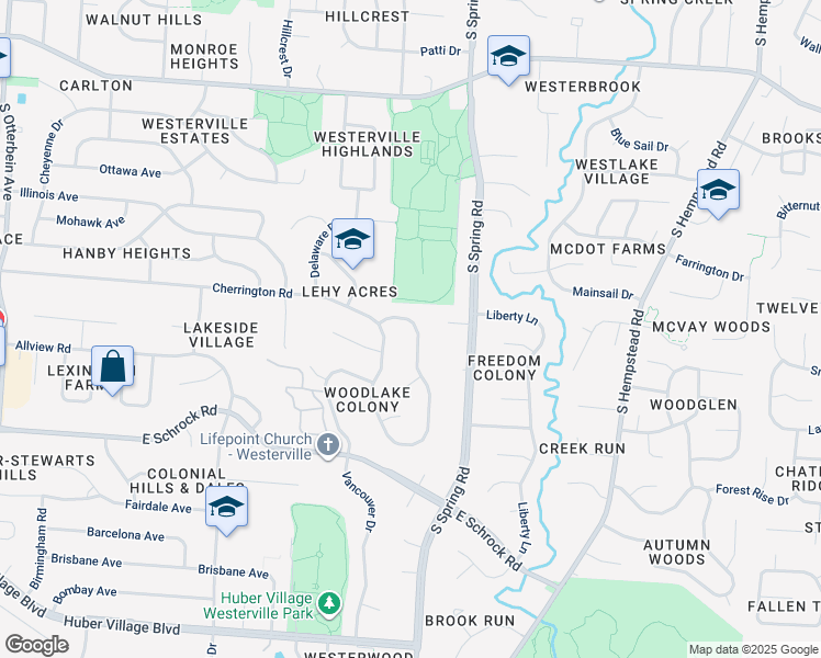 map of restaurants, bars, coffee shops, grocery stores, and more near 576 Mohican Way in Westerville