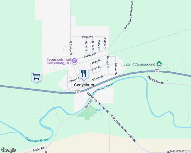map of restaurants, bars, coffee shops, grocery stores, and more near in Gettysburg