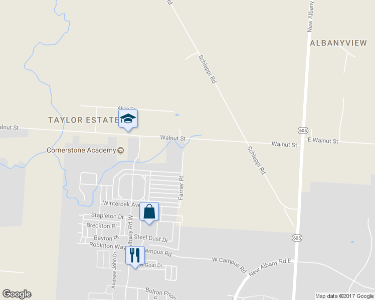 map of restaurants, bars, coffee shops, grocery stores, and more near 6276 Upper Albany Court in New Albany