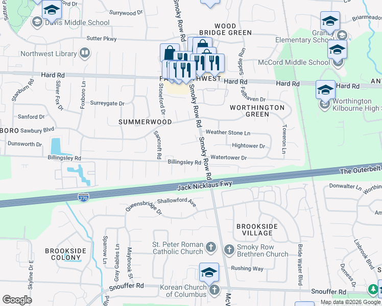 map of restaurants, bars, coffee shops, grocery stores, and more near 1895 Slaton Court in Columbus