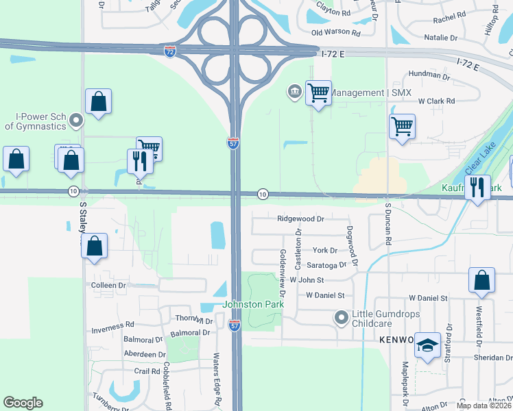 map of restaurants, bars, coffee shops, grocery stores, and more near 3336 Ridgewood Drive in Champaign