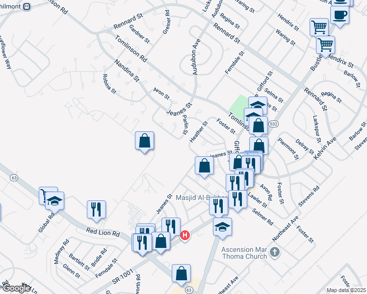 map of restaurants, bars, coffee shops, grocery stores, and more near 502 Parlin Street in Philadelphia