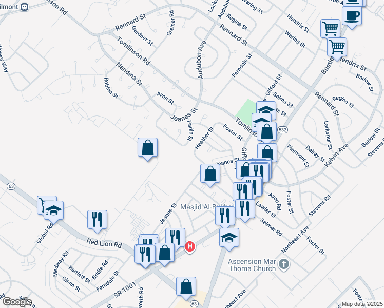 map of restaurants, bars, coffee shops, grocery stores, and more near 502 Parlin Street in Philadelphia
