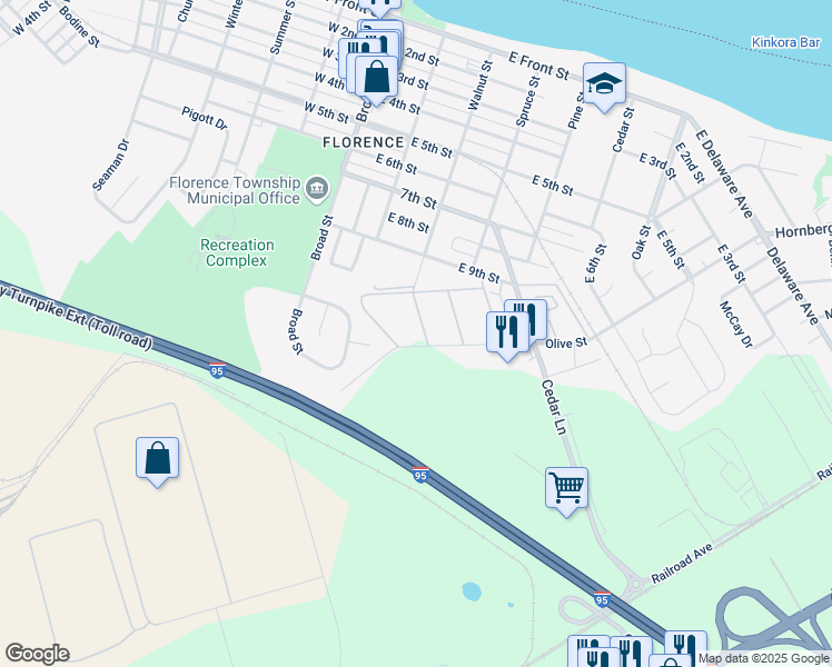map of restaurants, bars, coffee shops, grocery stores, and more near 4 Florence Tollgate in Florence