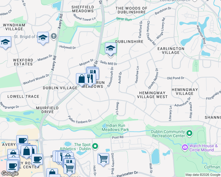 map of restaurants, bars, coffee shops, grocery stores, and more near 7183 Achill Drive in Dublin