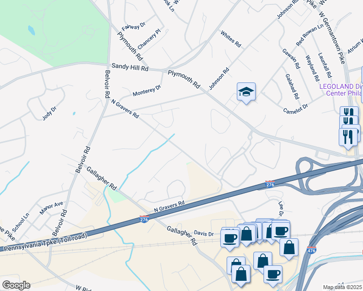 map of restaurants, bars, coffee shops, grocery stores, and more near 1827 North Gravers Road in Plymouth Meeting