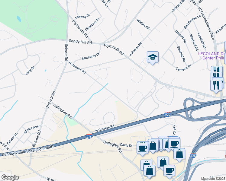 map of restaurants, bars, coffee shops, grocery stores, and more near 1827 North Gravers Road in Plymouth Meeting