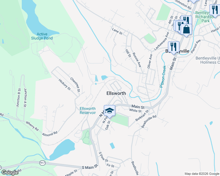 map of restaurants, bars, coffee shops, grocery stores, and more near 50 Locust Street in Ellsworth