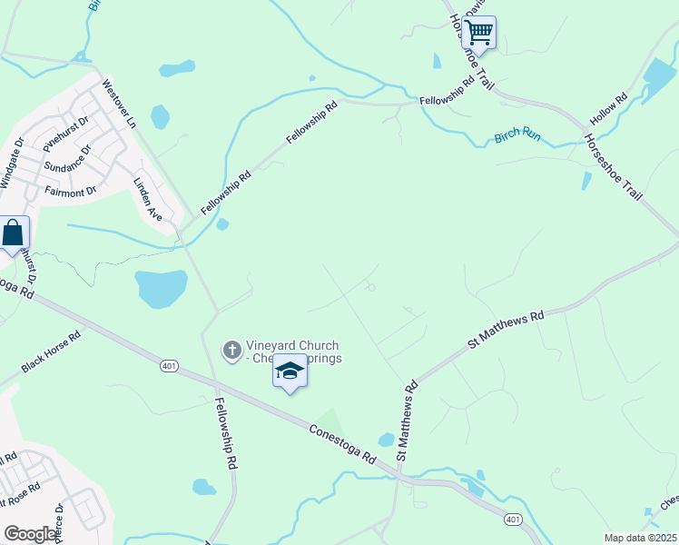 map of restaurants, bars, coffee shops, grocery stores, and more near 1 Fox Run Rd in Chester Springs