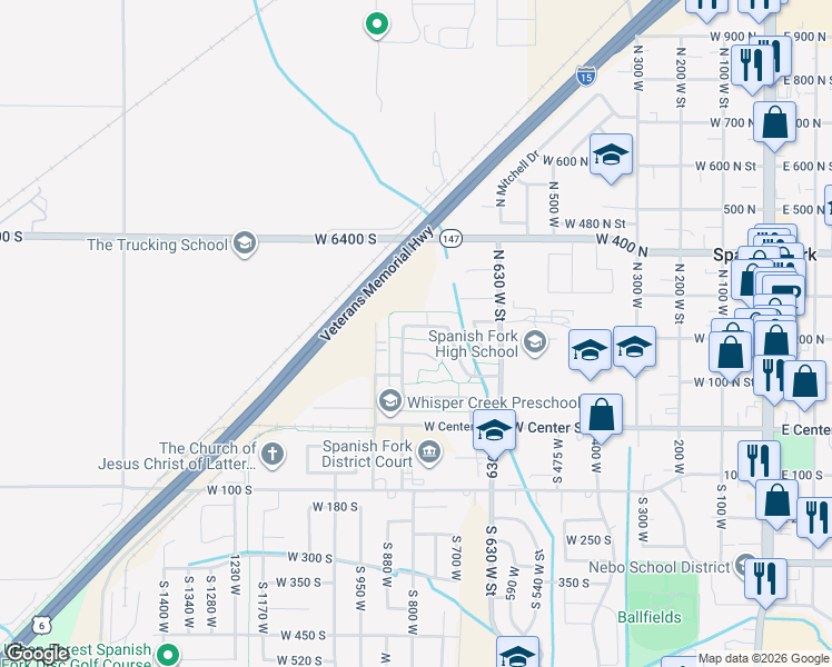 map of restaurants, bars, coffee shops, grocery stores, and more near 833 West 250 North in Spanish Fork